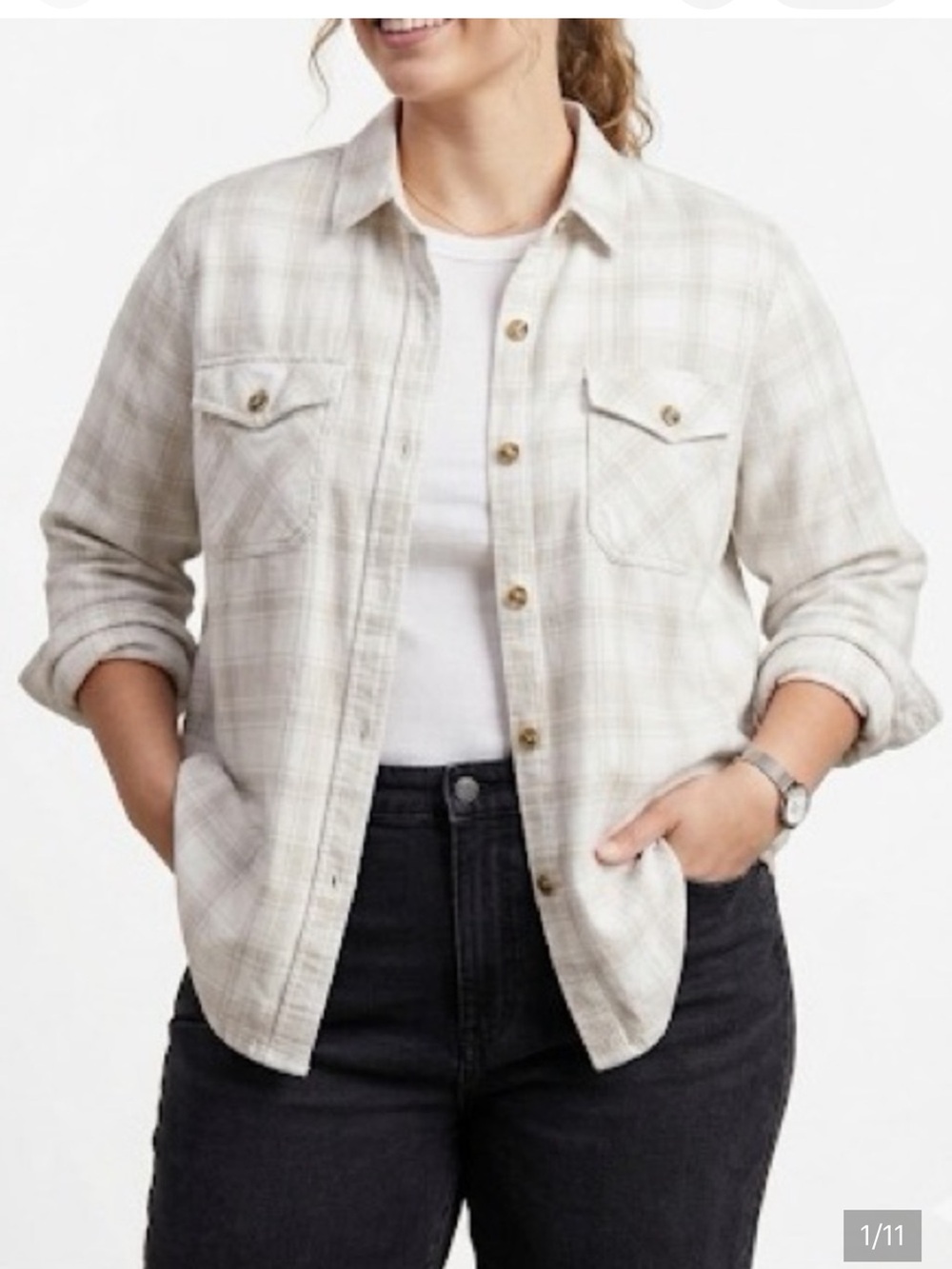 Women’s Cream Plaid Button-Up shirt NWOT